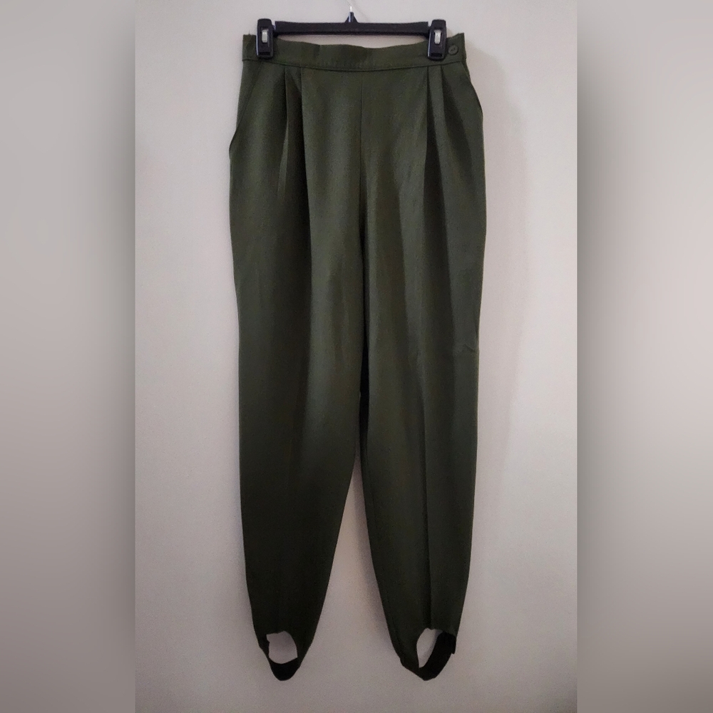 Vtg 90s Kathie Lee Olive Green Stirrup Pants Pleated Elastic Waist Size 14 (A22)